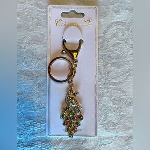 Elegant Gold and Multicolor Peacock Keychain by Chloe Accessories